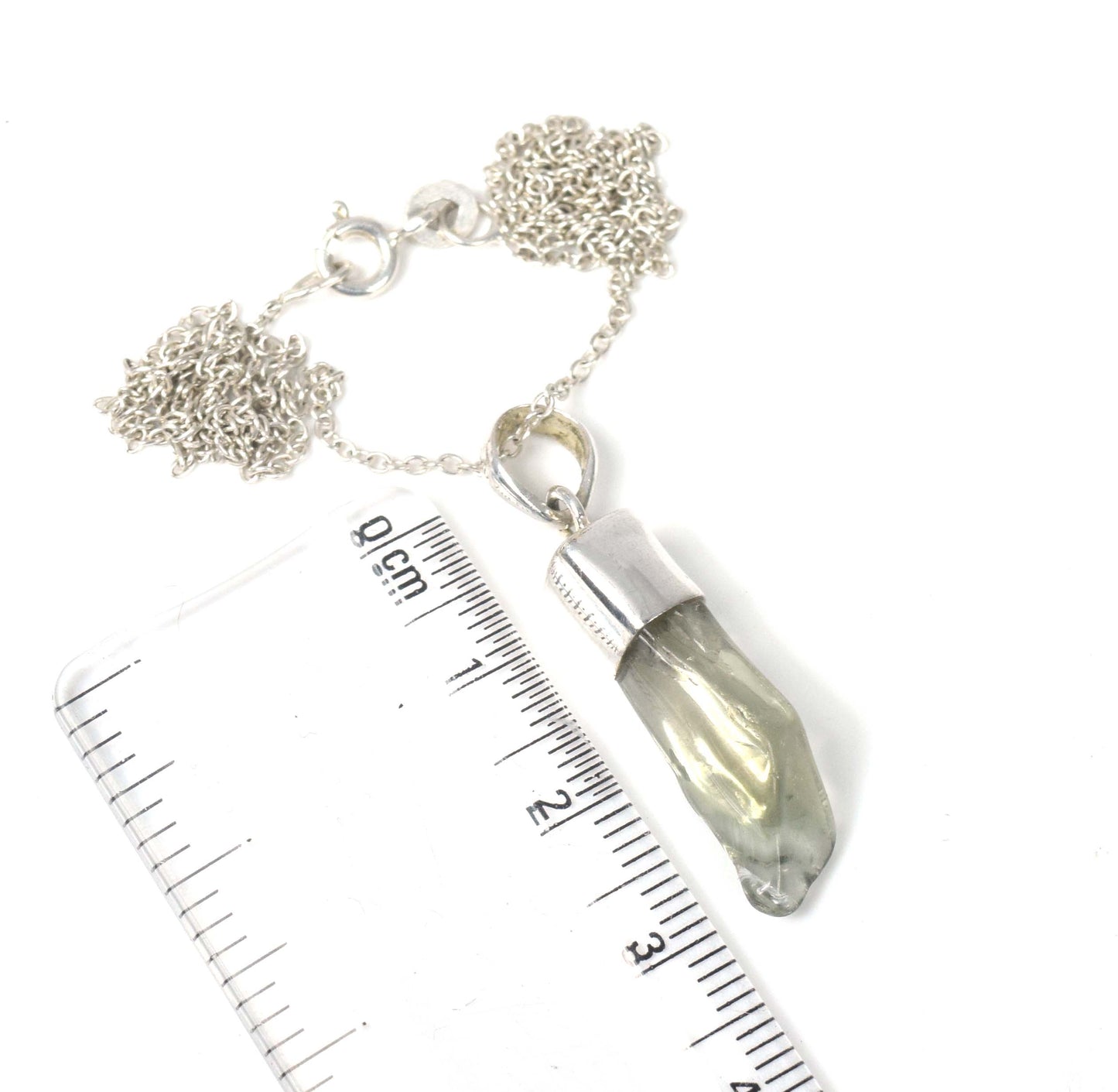 925 Solid Sterling Silver Rough Green Amethyst Chain Pendant-19.1 Inch