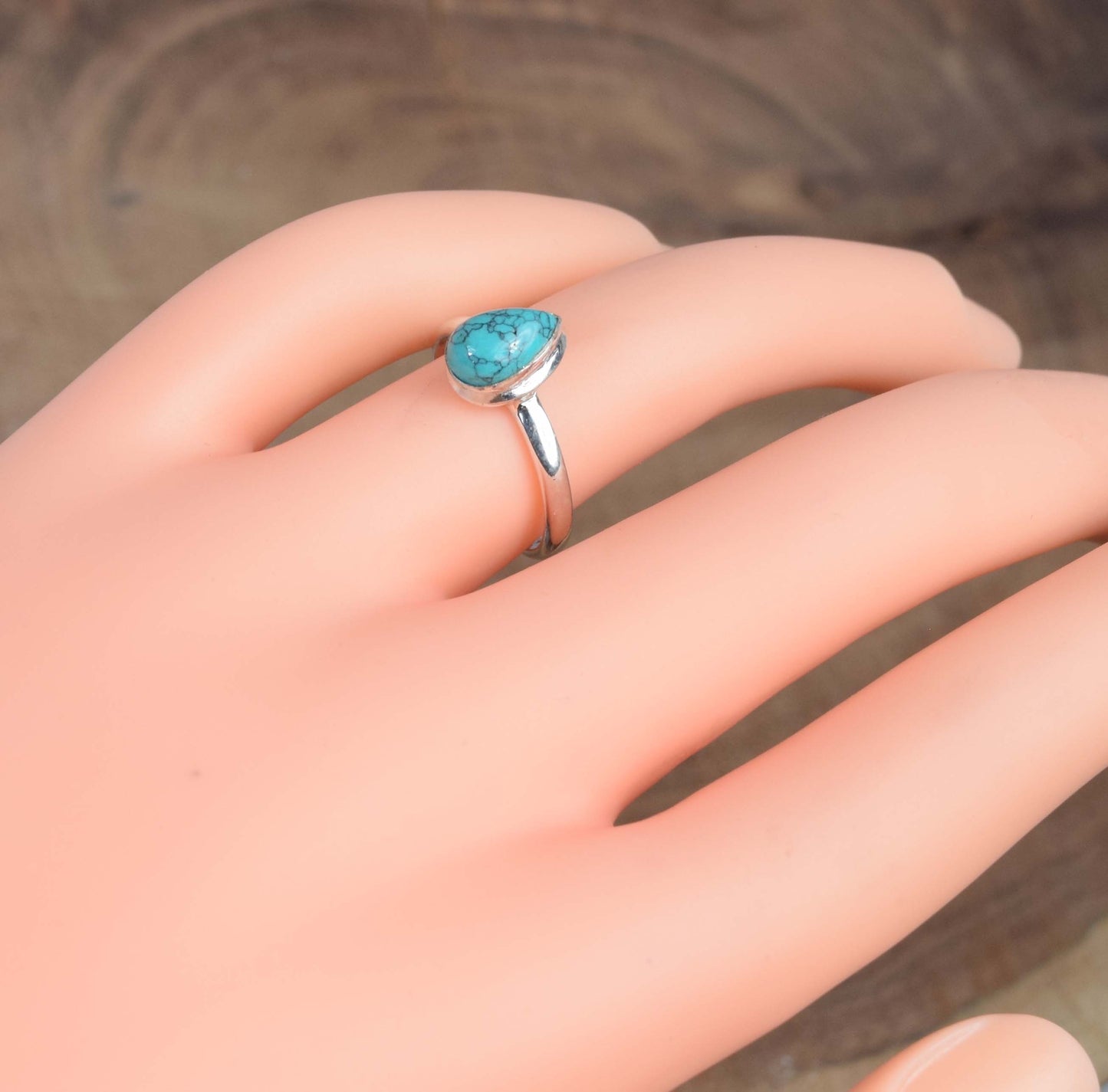 925 Solid Sterling Silver Blue Turquoise Ring -5 us