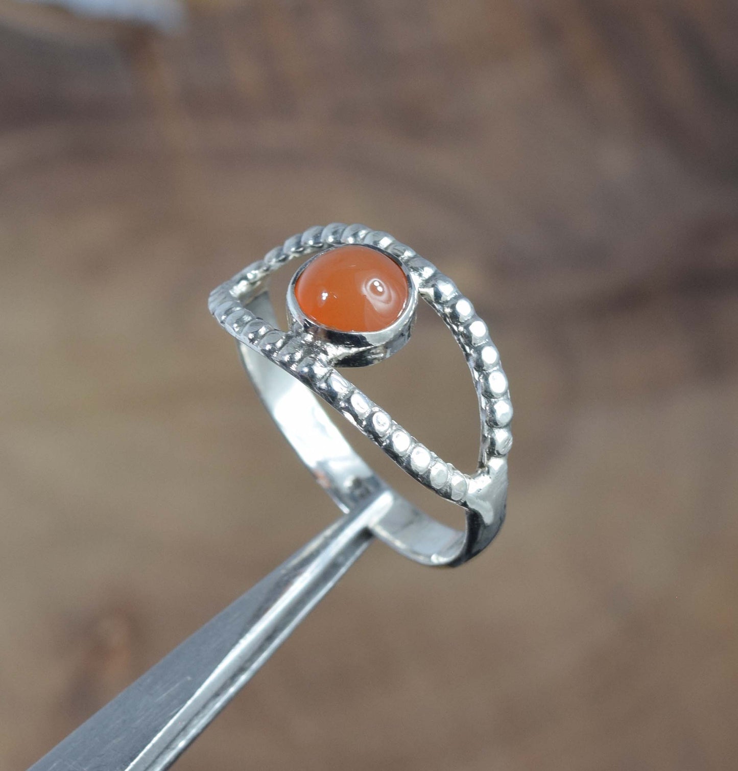925 Solid Sterling Silver Red Carnelian Ring -11 us