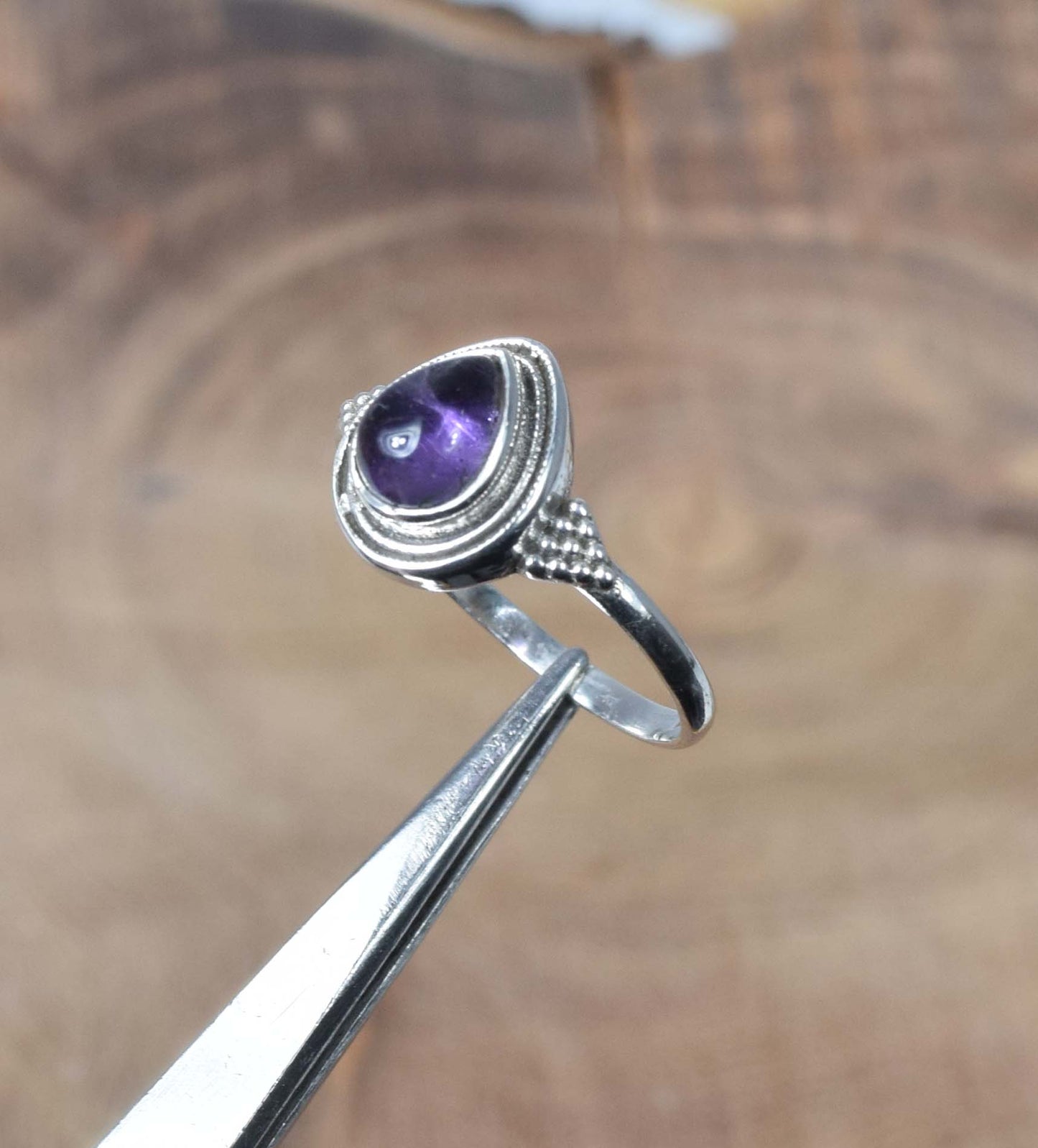 925 Solid Sterling Silver Purple Amethyst Ring -8 us