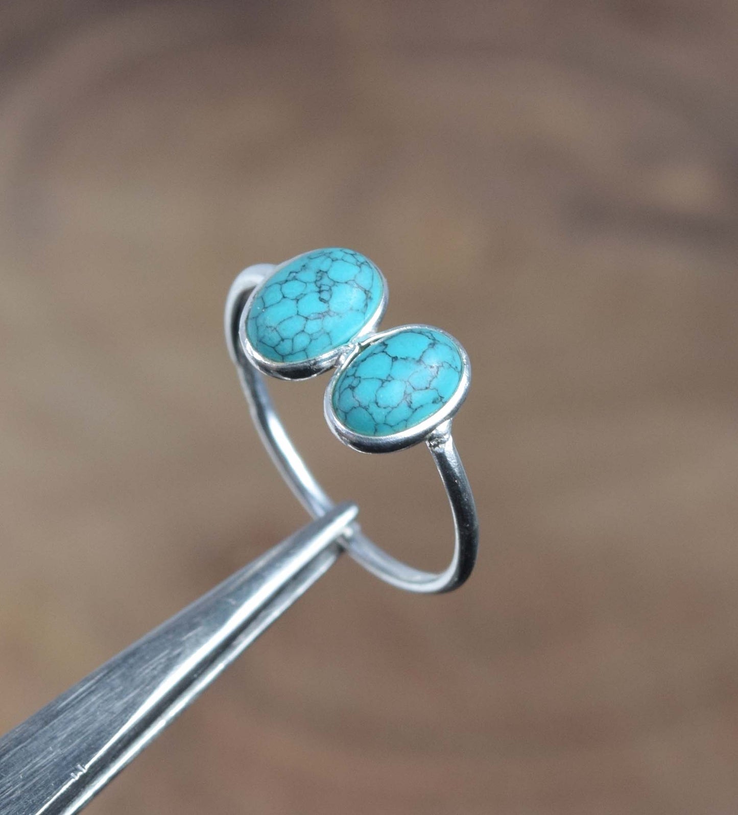925 Solid Sterling Silver Blue Turquoise Ring -5 us