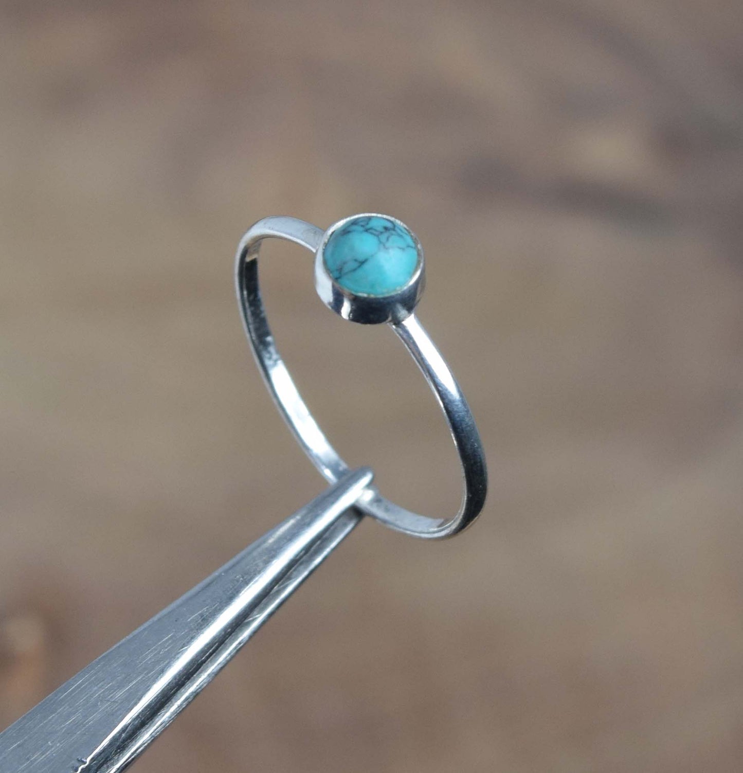 925 Solid Sterling Silver Blue Turquoise Ring -5 us