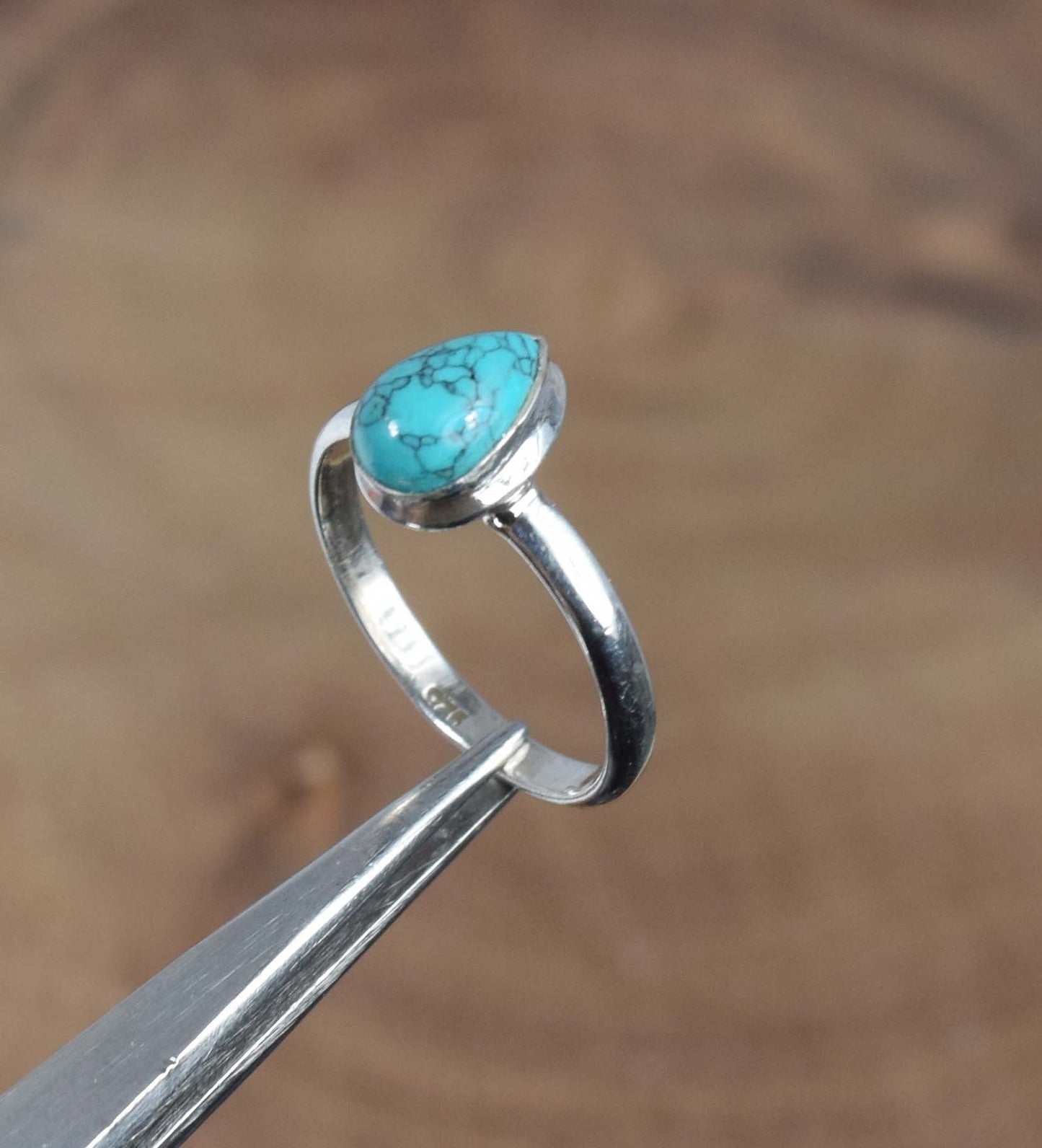 925 Solid Sterling Silver Blue Turquoise Ring -5 us
