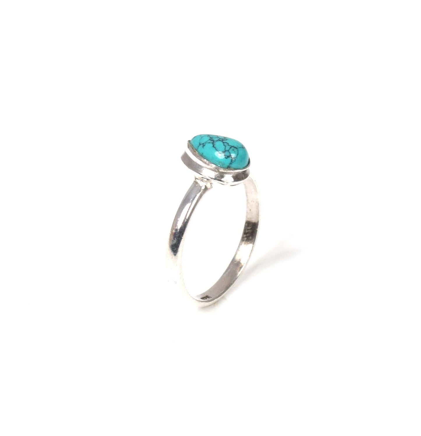 925 Solid Sterling Silver Blue Turquoise Ring -5 us