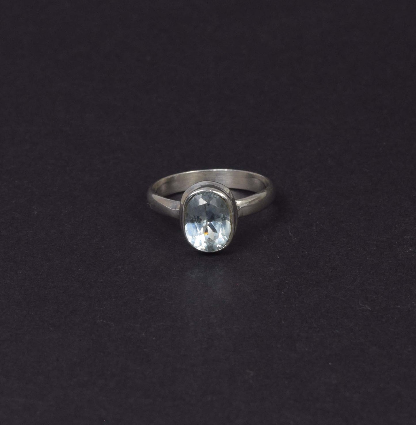 925 Solid Sterling Silver Faceted Blue Topaz Ring -6 us