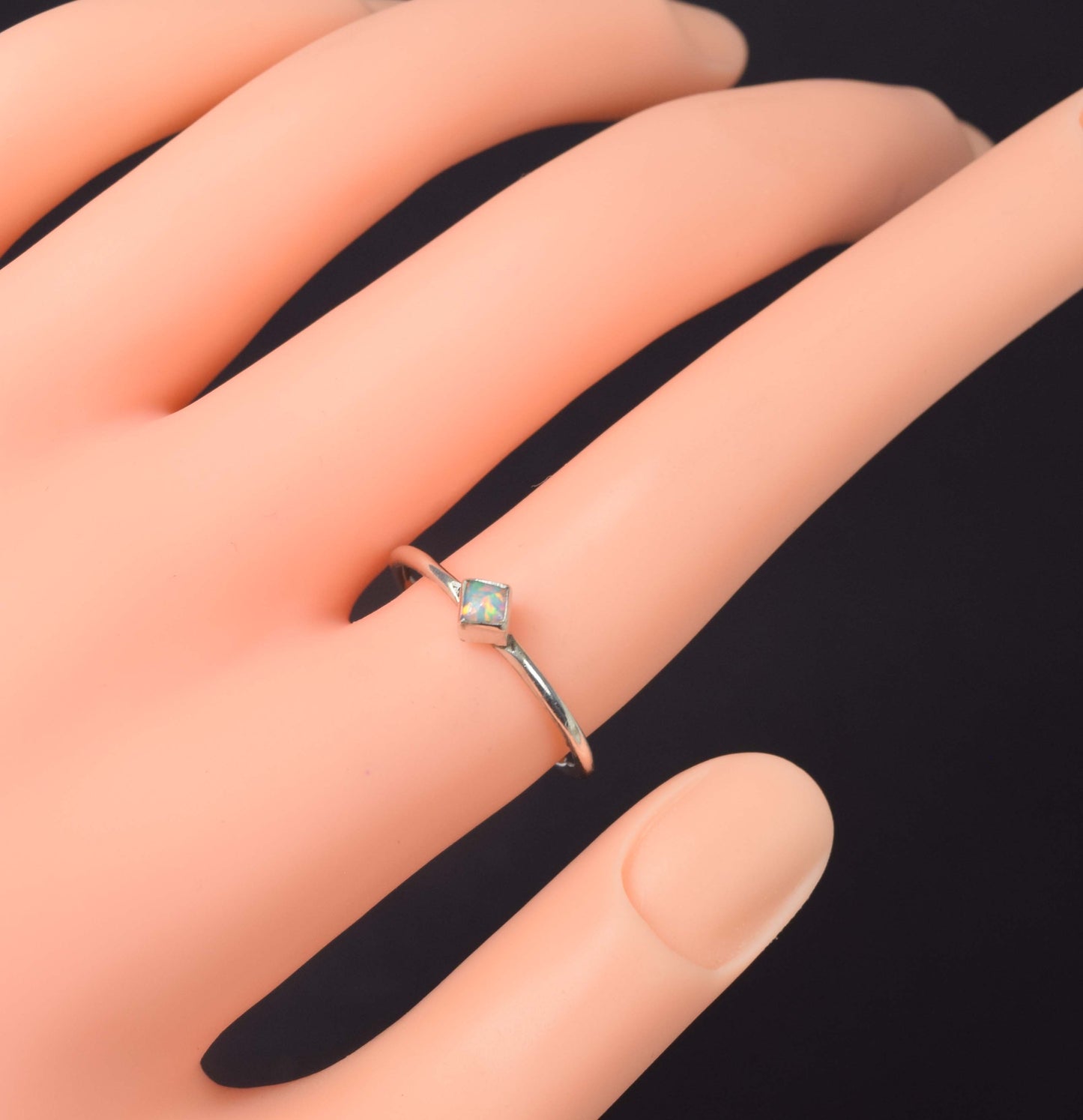 925 Solid Sterling Silver Lab Ethiopian Opal Ring -9 us