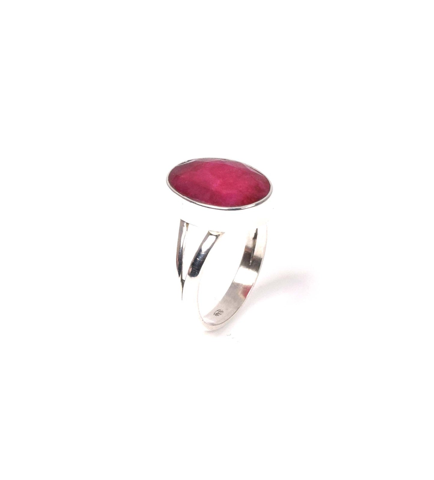 925 Solid Sterling Silver Faceted Simulated Red Ruby Ring -9 us