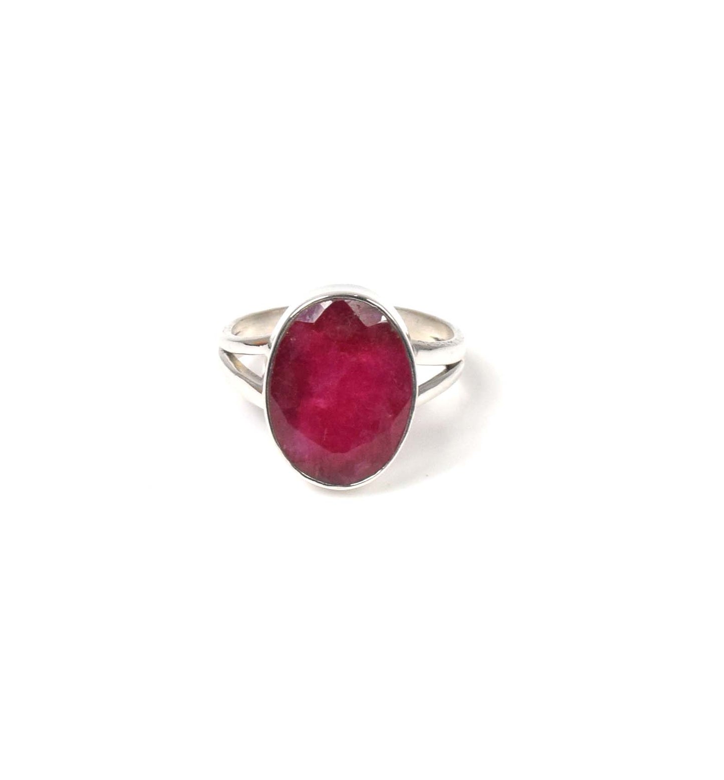 925 Solid Sterling Silver Faceted Simulated Red Ruby Ring -9 us
