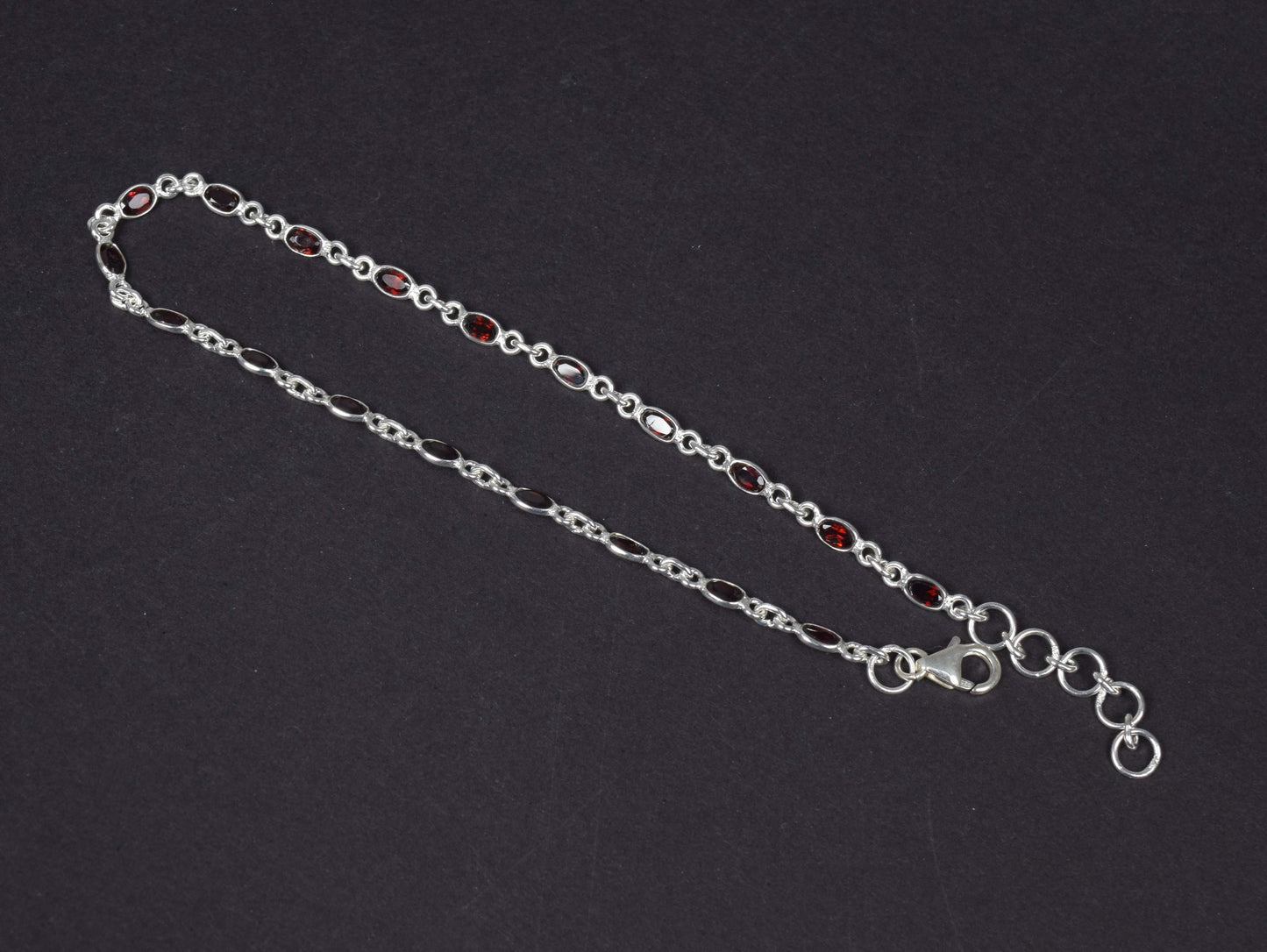 925 Solid Sterling Silver Faceted Red Garnet Anklet-11.5 Inch B