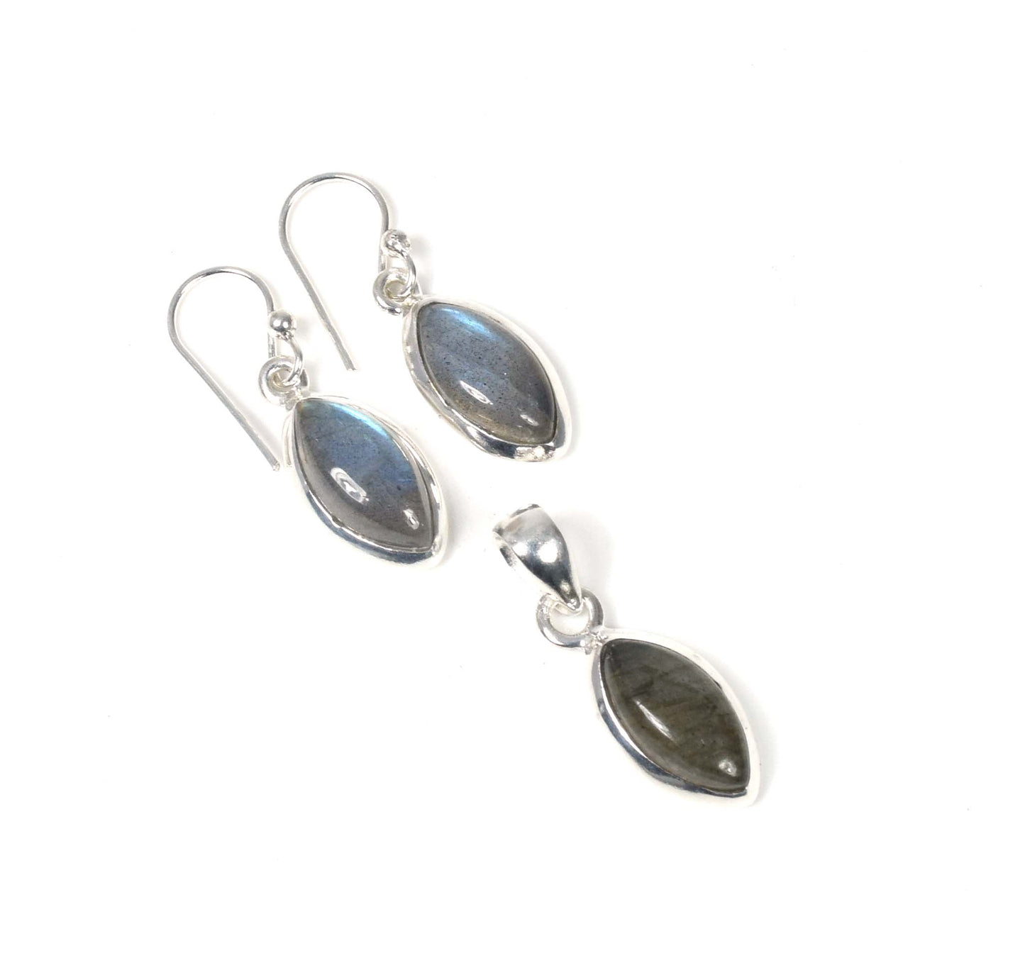 925 Solid Sterling Silver Hook Earring Pendant Set - 7.1 Grams