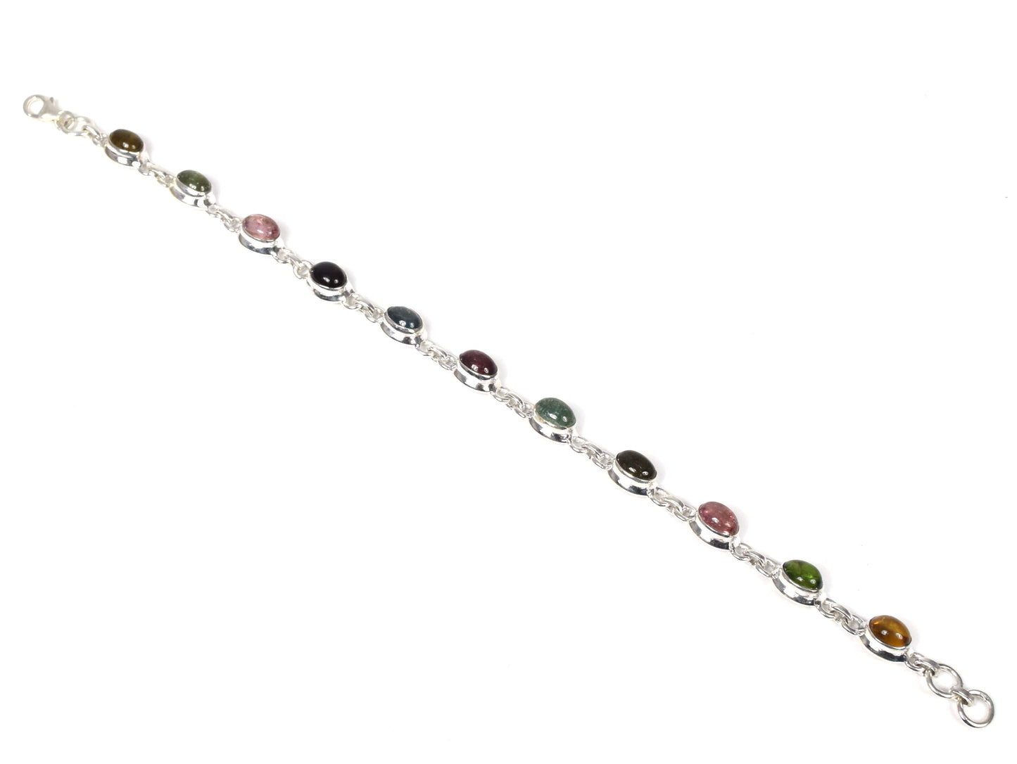 925 Solid Sterling Silver Green Tourmaline Mix HANDMADE BRACELET -7.8 Inch