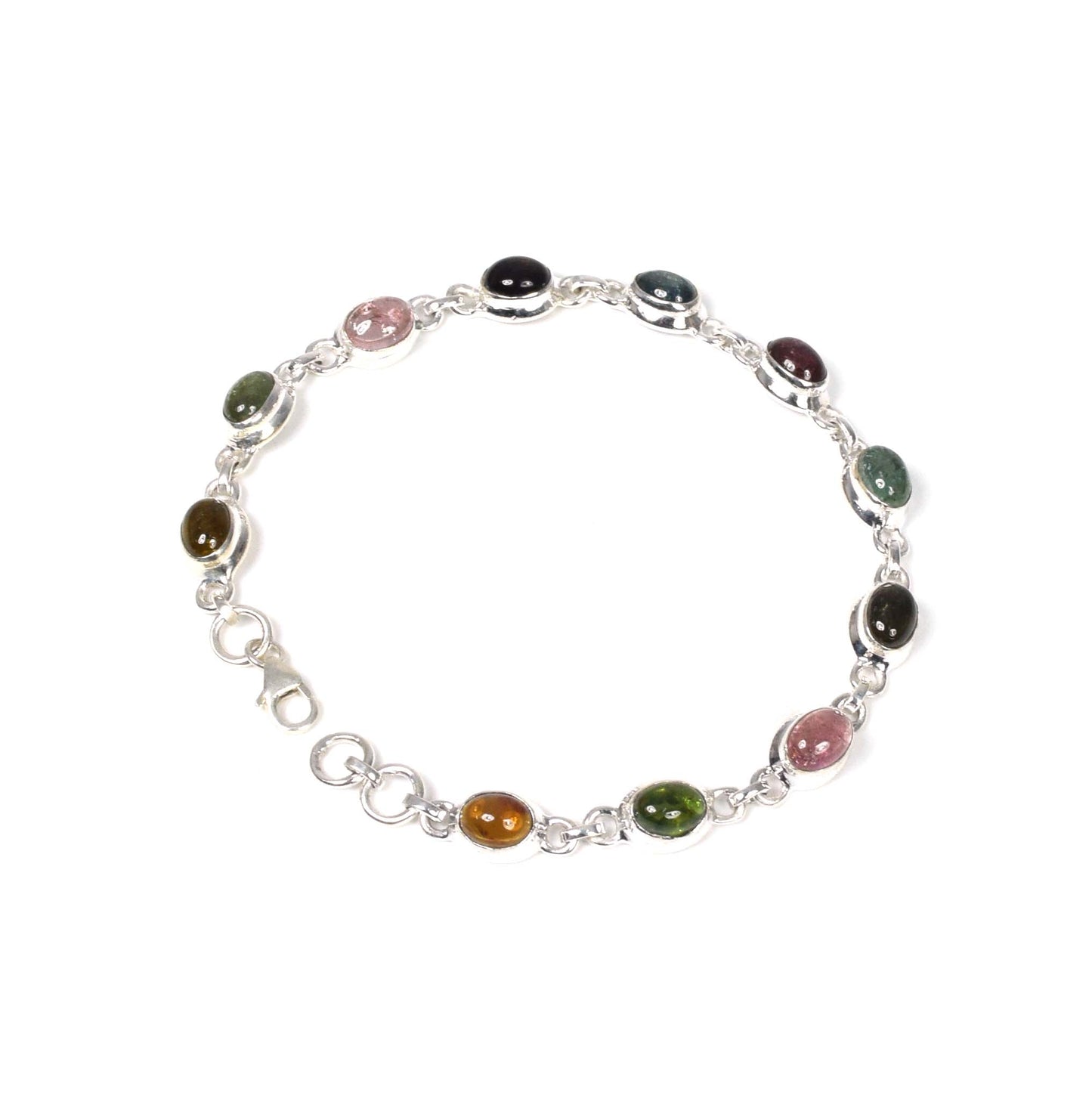 925 Solid Sterling Silver Green Tourmaline Mix HANDMADE BRACELET -7.8 Inch