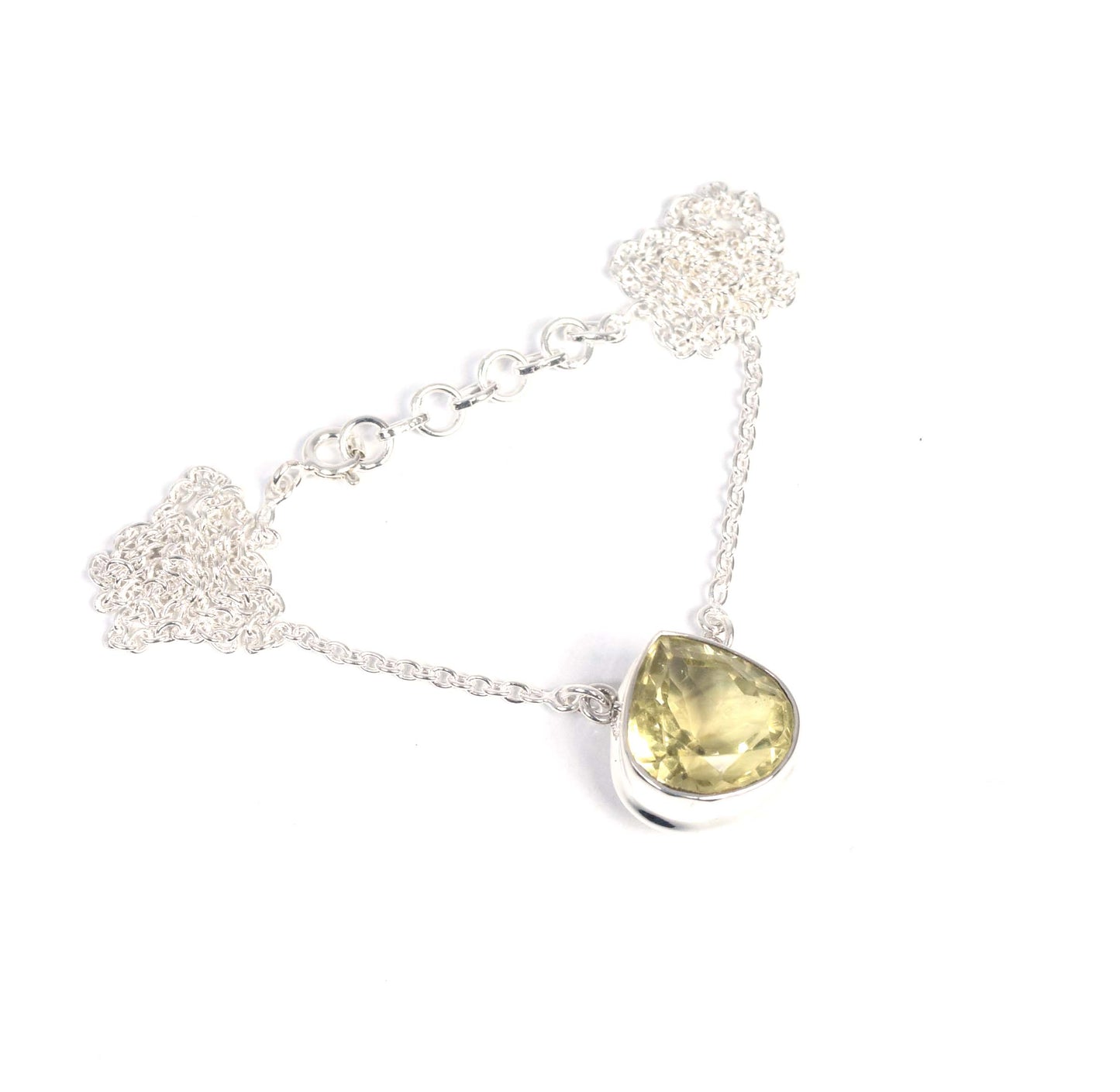 925 Solid Sterling Silver Faceted Yellow Citrine Necklace -17.4 Inch