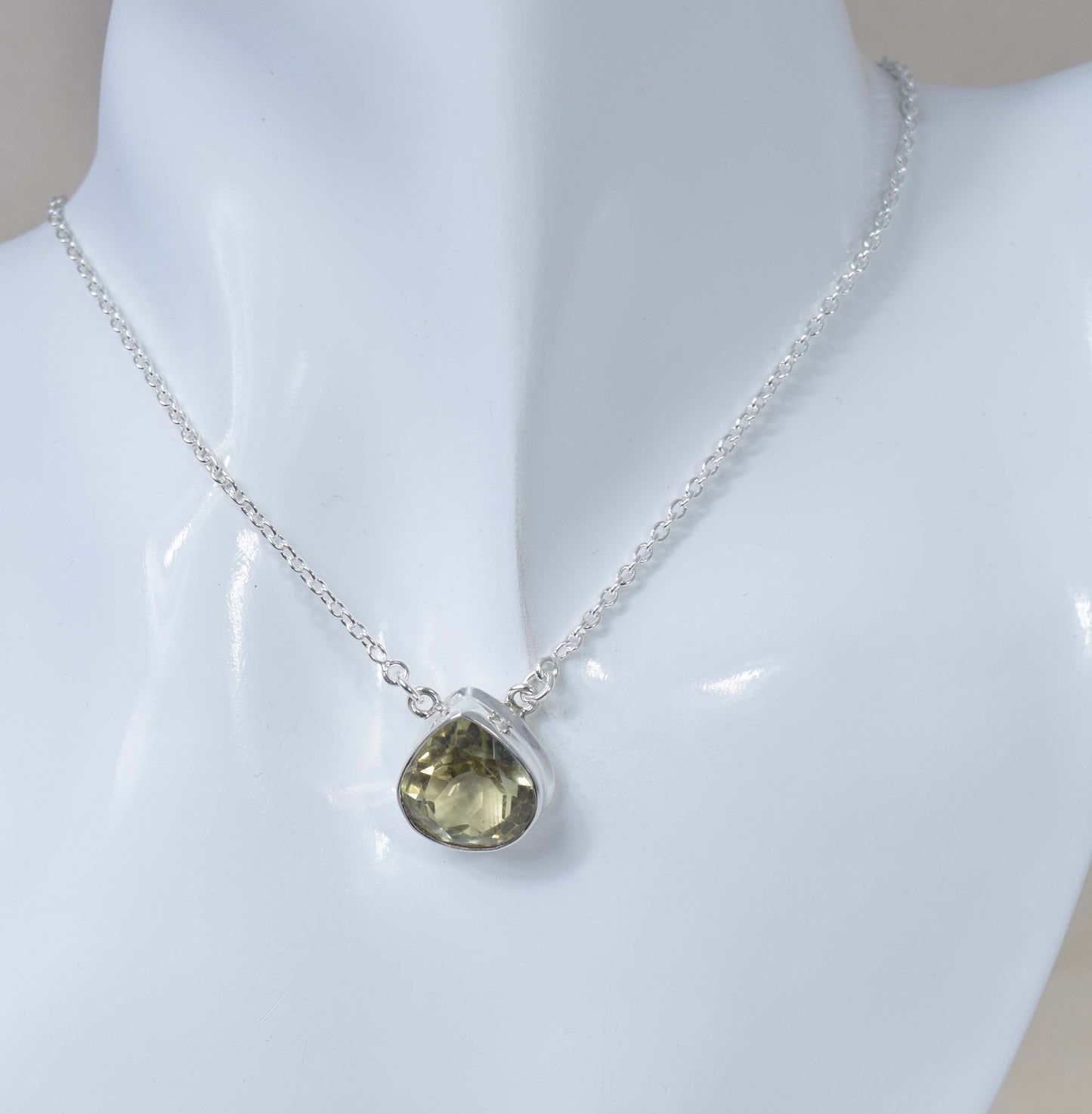 925 Solid Sterling Silver Faceted Yellow Citrine Necklace -17.4 Inch
