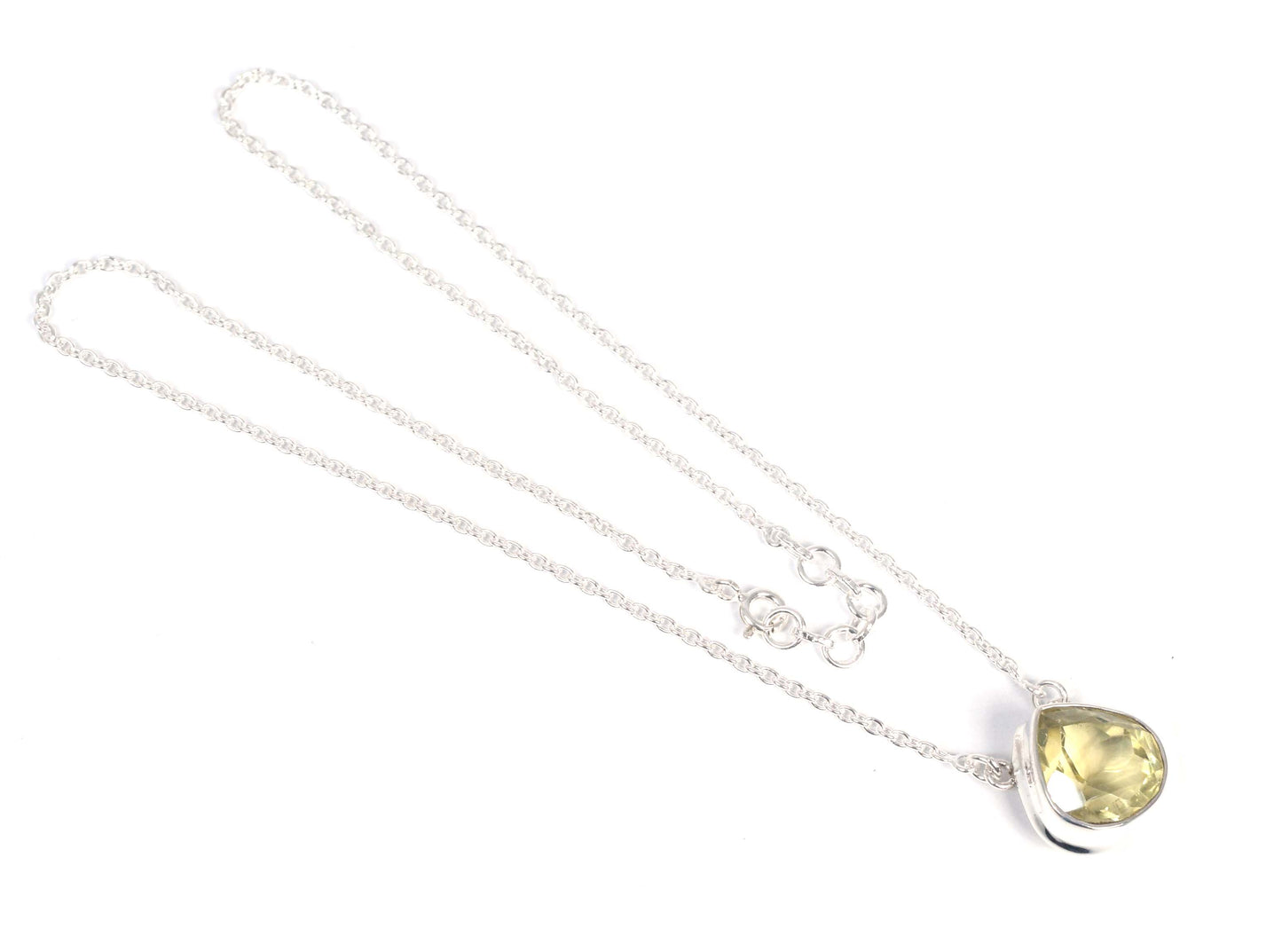 925 Solid Sterling Silver Faceted Yellow Citrine Necklace -17.4 Inch