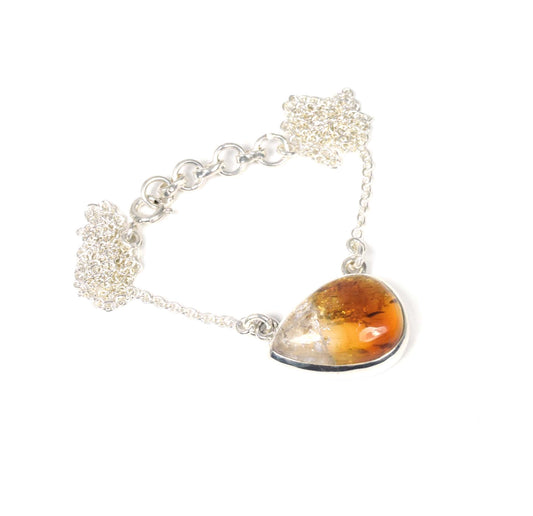 925 Solid Sterling Silver Bio Citrine Necklace -16 Inch