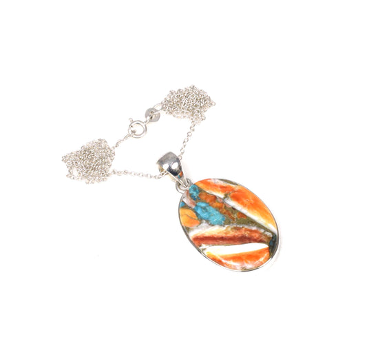 925 Solid Sterling Silver Oyster Turquoise Chain Pendant-19.5 Inch
