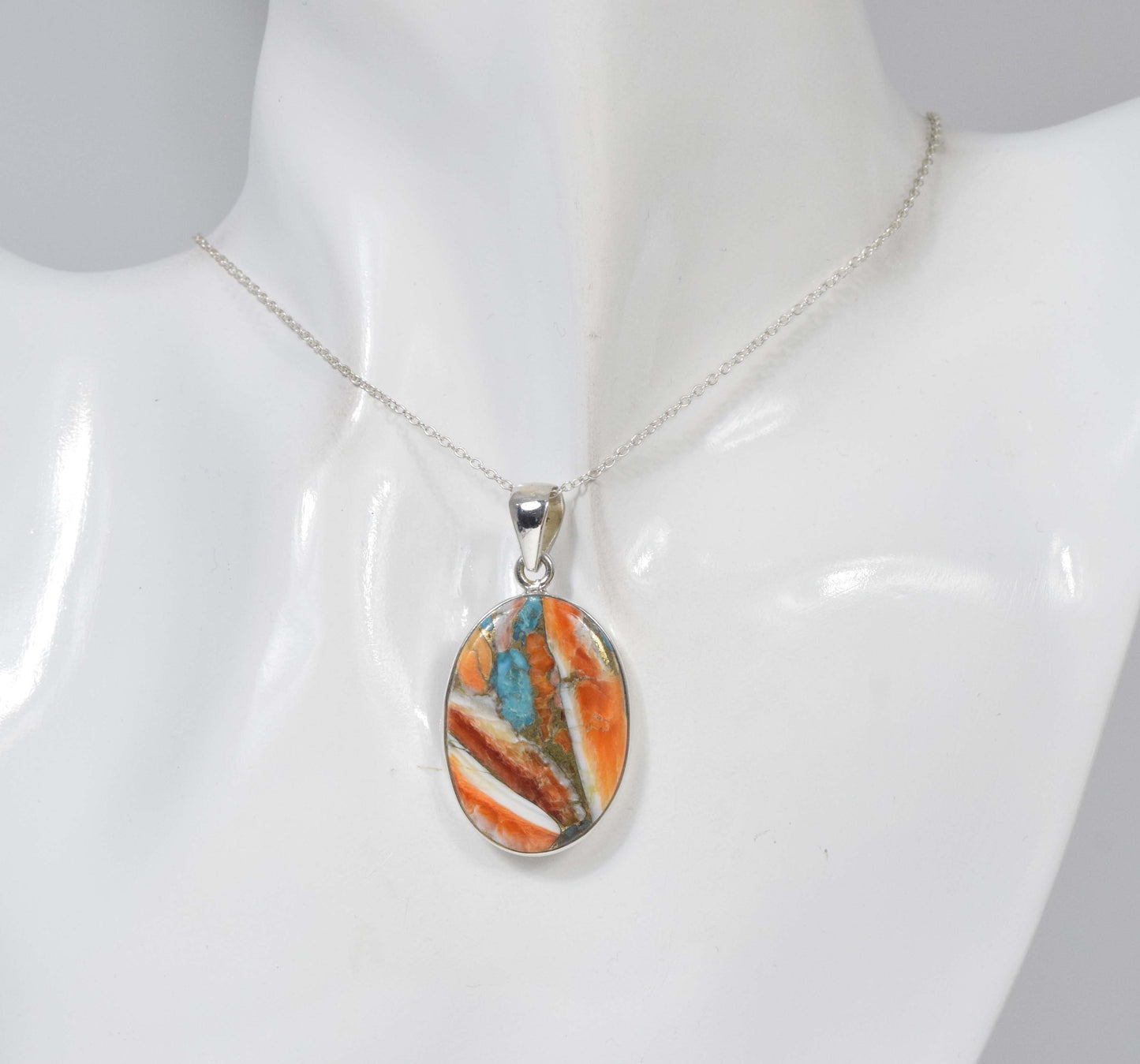 925 Solid Sterling Silver Oyster Turquoise Chain Pendant-19.5 Inch