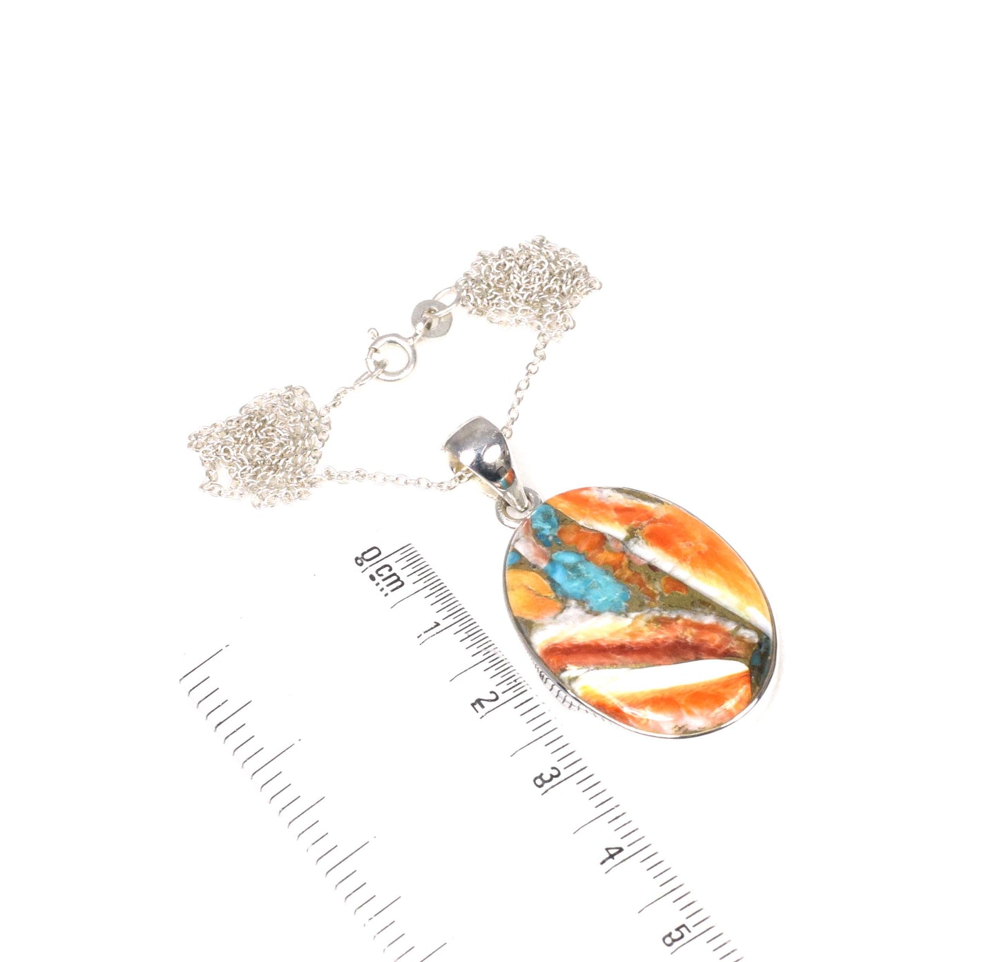 925 Solid Sterling Silver Oyster Turquoise Chain Pendant-19.5 Inch
