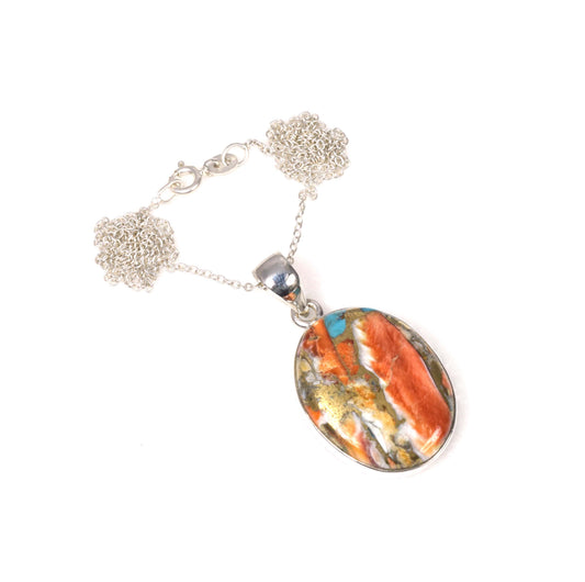 925 Solid Sterling Silver Oyster Turquoise Chain Pendant-19.5 Inch