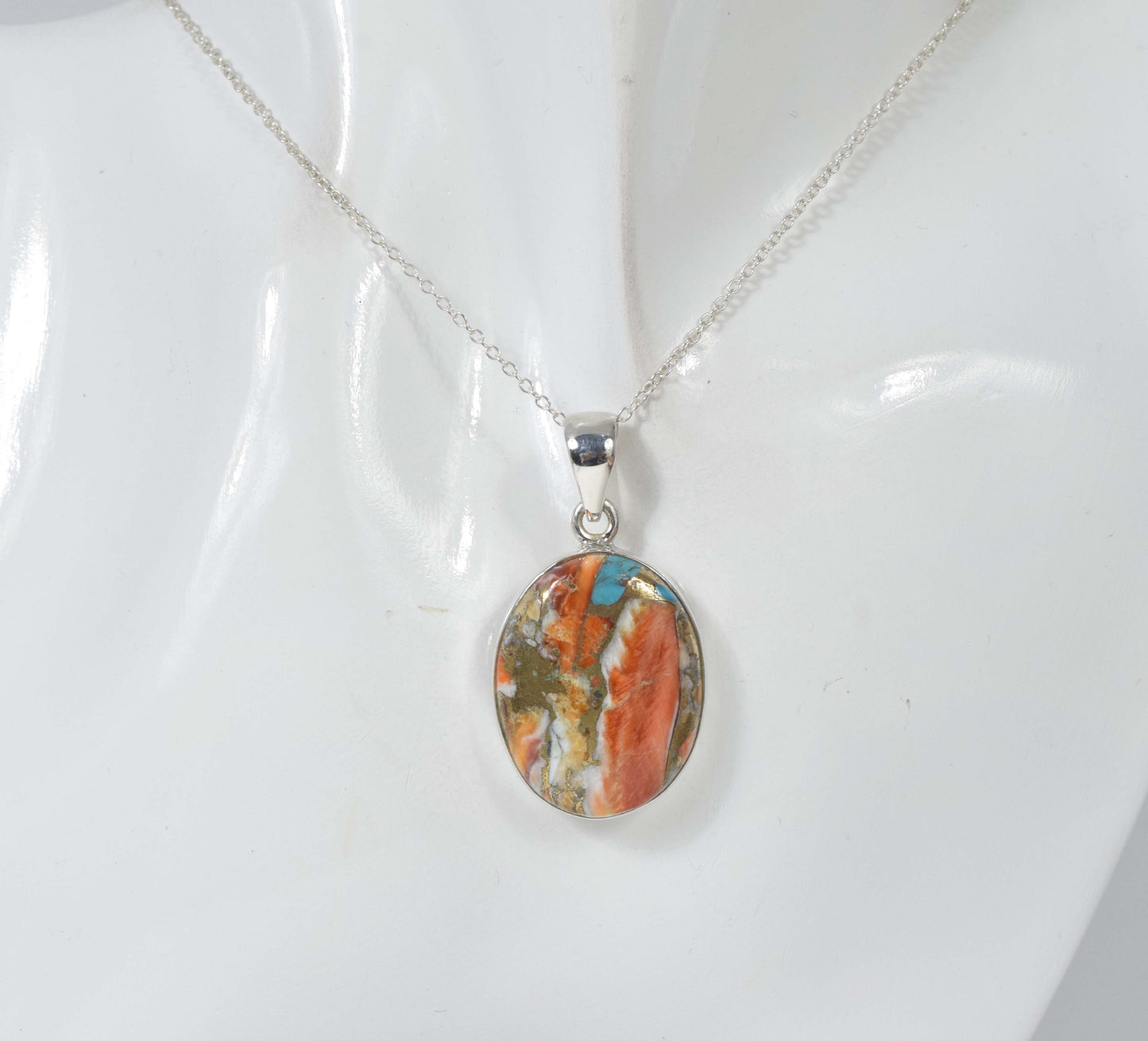 925 Solid Sterling Silver Oyster Turquoise Chain Pendant-19.5 Inch