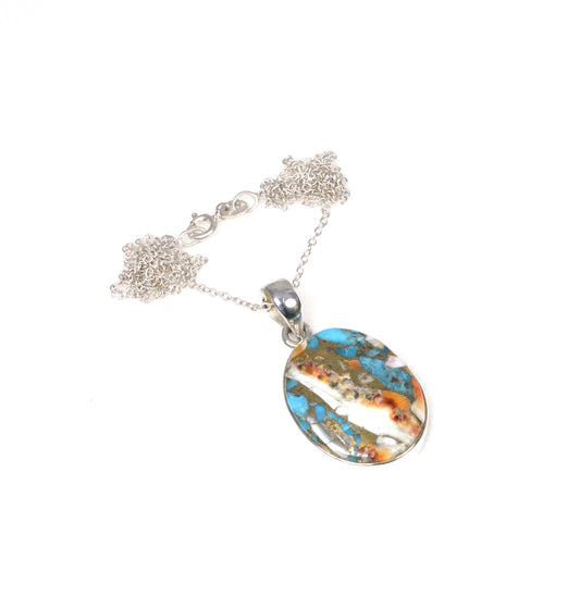 925 Solid Sterling Silver Oyster Turquoise Chain Pendant-19.5 Inch