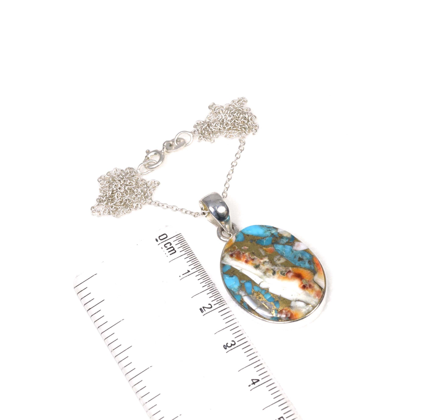 925 Solid Sterling Silver Oyster Turquoise Chain Pendant-19.5 Inch
