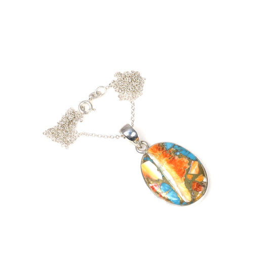 925 Solid Sterling Silver Oyster Turquoise Chain Pendant-19.5 Inch