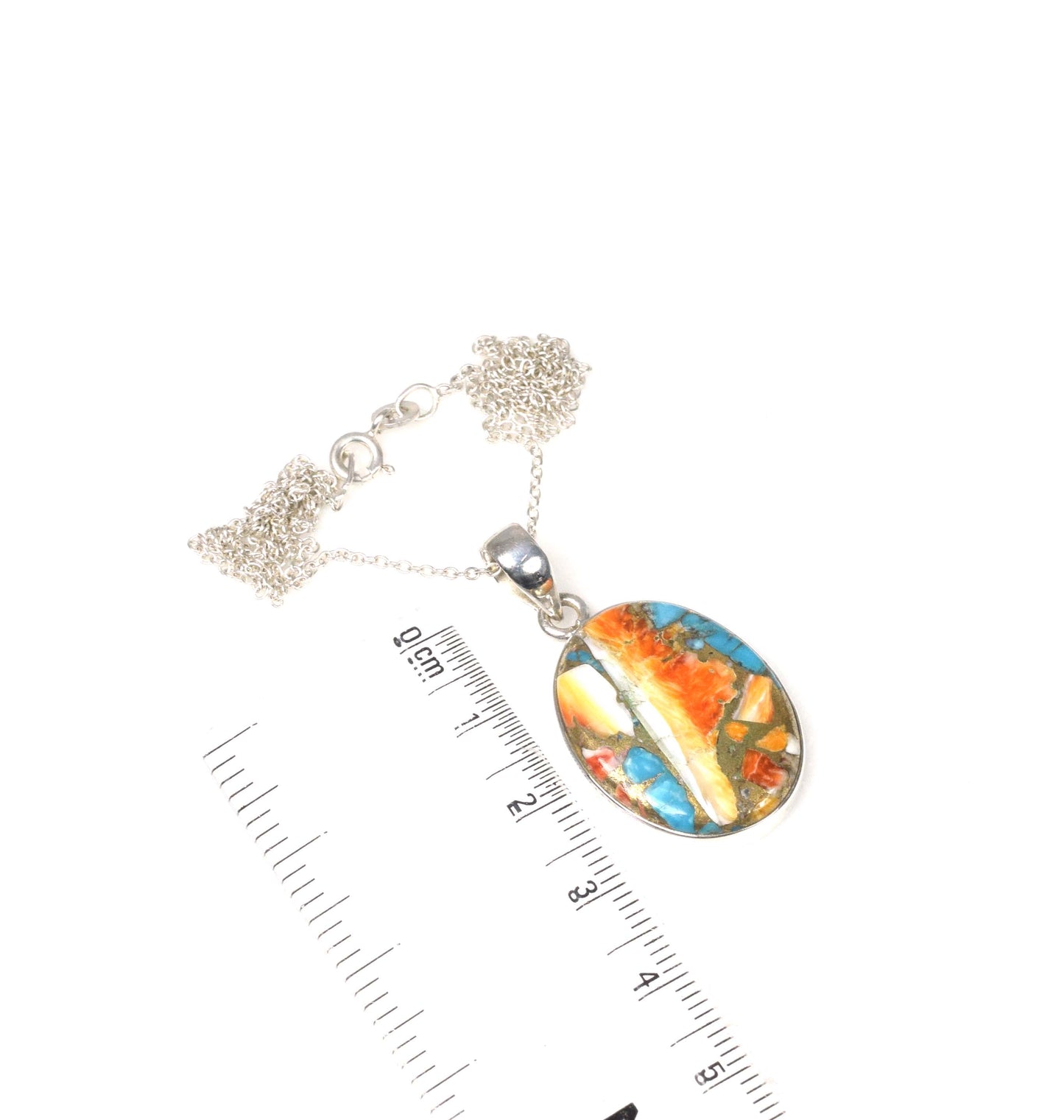925 Solid Sterling Silver Oyster Turquoise Chain Pendant-19.5 Inch