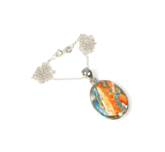925 Solid Sterling Silver Oyster Turquoise Chain Pendant-19.5 Inch