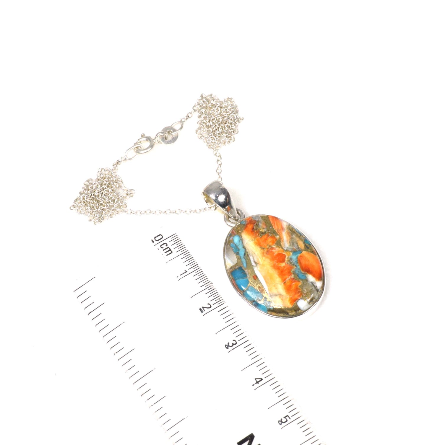 925 Solid Sterling Silver Oyster Turquoise Chain Pendant-19.5 Inch