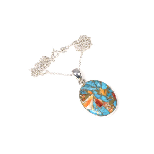 925 Solid Sterling Silver Oyster Turquoise Chain Pendant-19.5 Inch
