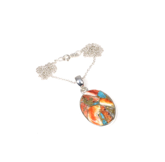 925 Solid Sterling Silver Oyster Turquoise Chain Pendant-19.5 Inch