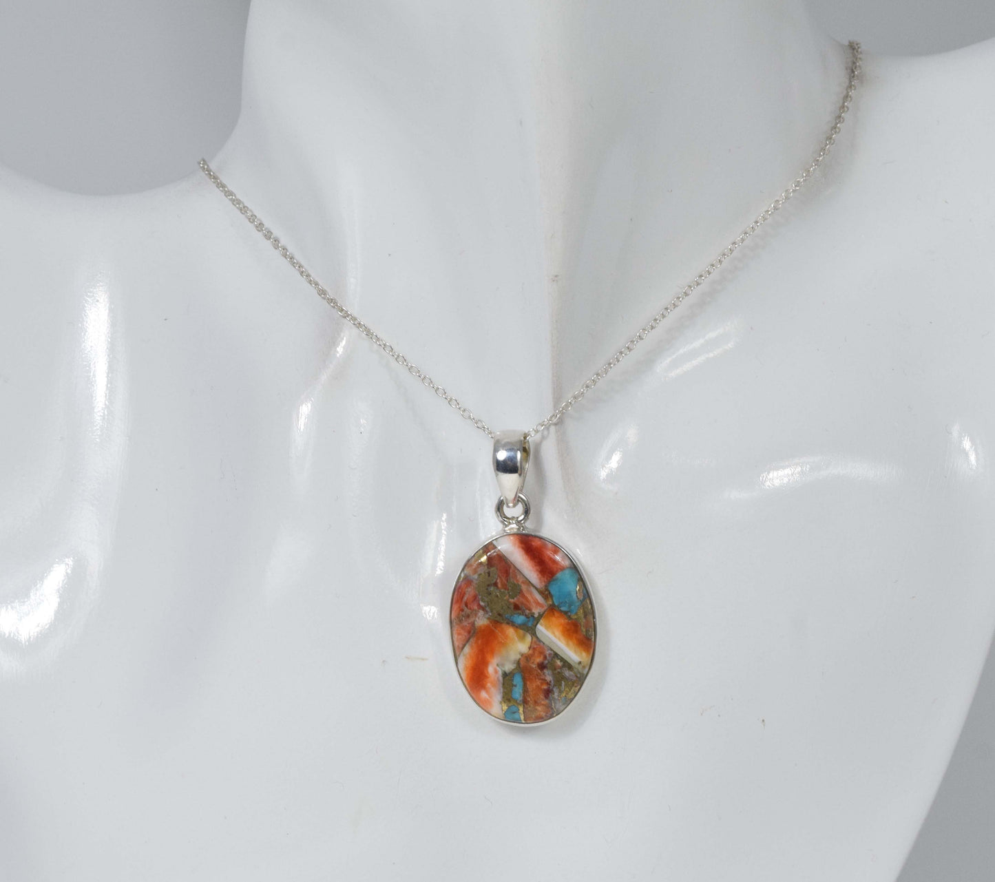 925 Solid Sterling Silver Oyster Turquoise Chain Pendant-19.5 Inch