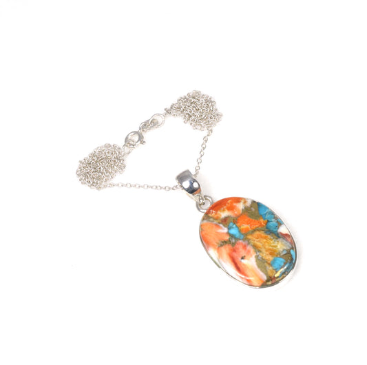 925 Solid Sterling Silver Oyster Turquoise Chain Pendant-19.5 Inch