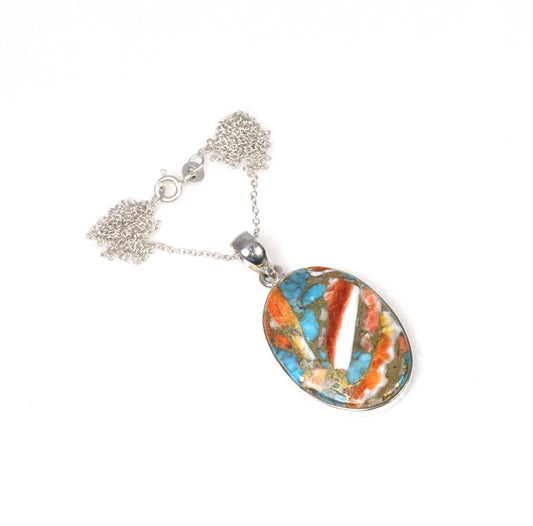 925 Solid Sterling Silver Oyster Turquoise Chain Pendant-19.5 Inch