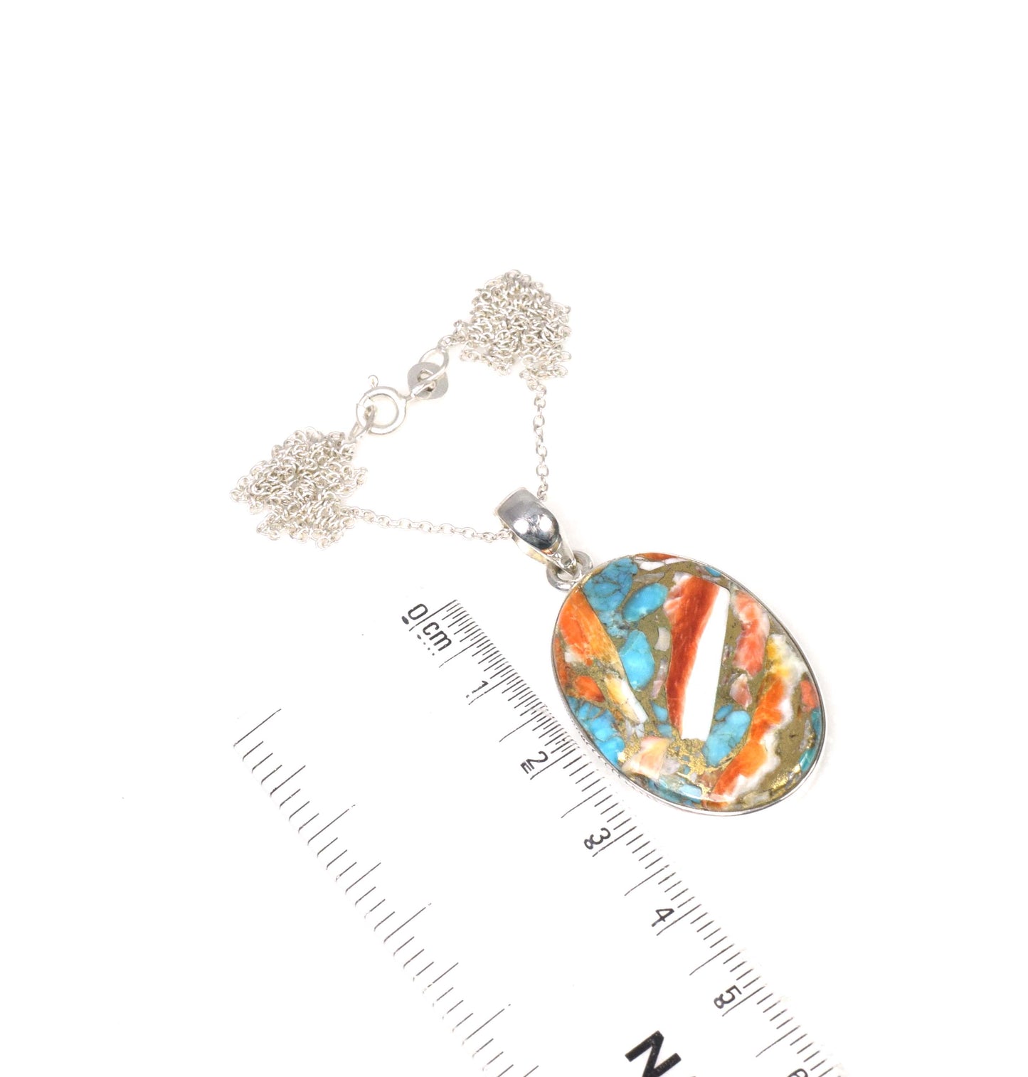 925 Solid Sterling Silver Oyster Turquoise Chain Pendant-19.5 Inch