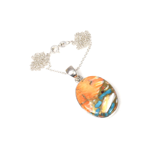 925 Solid Sterling Silver Oyster Turquoise Chain Pendant-19.5 Inch