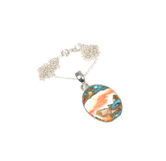 925 Solid Sterling Silver Oyster Turquoise Chain Pendant-19.5 Inch