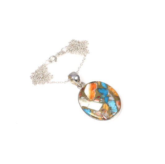 925 Solid Sterling Silver Oyster Turquoise Chain Pendant-19.5 Inch