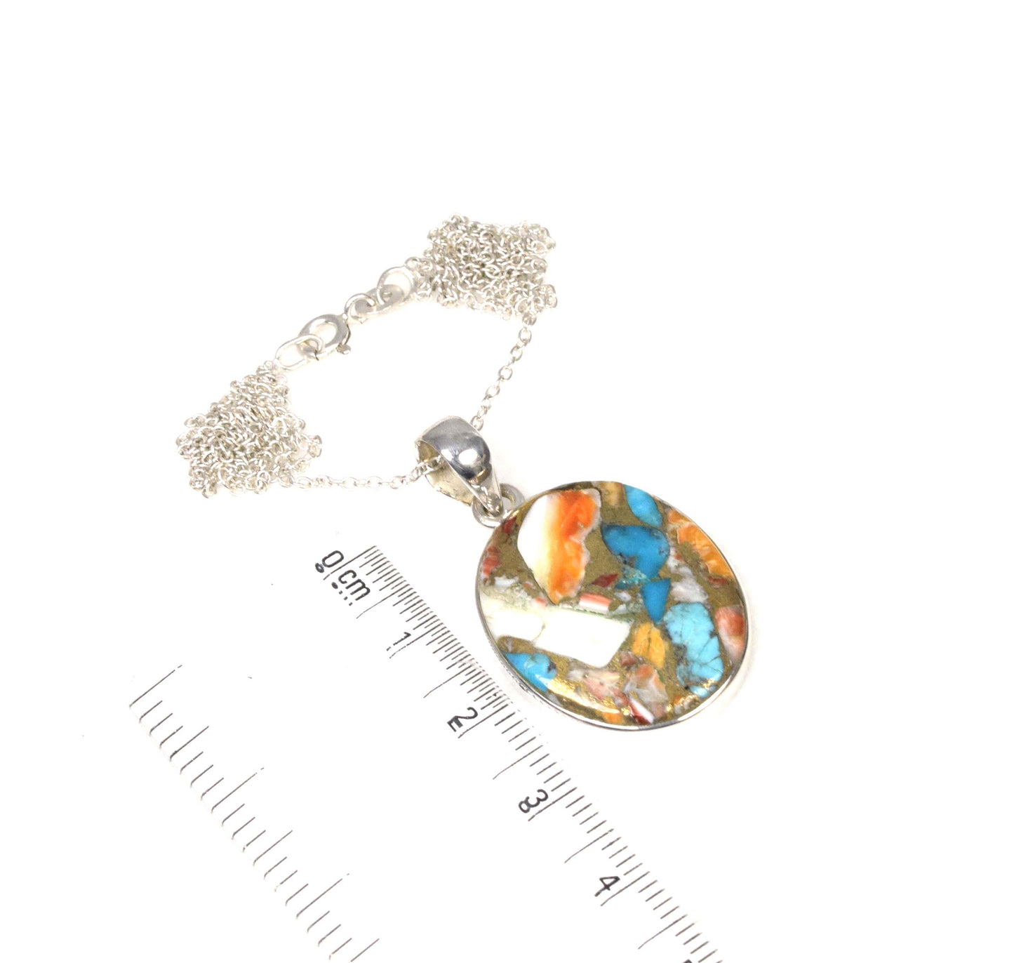 925 Solid Sterling Silver Oyster Turquoise Chain Pendant-19.5 Inch