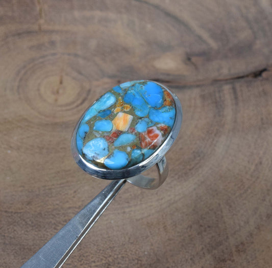 925 Solid Sterling Silver Oyster Turquoise Ring-7 US