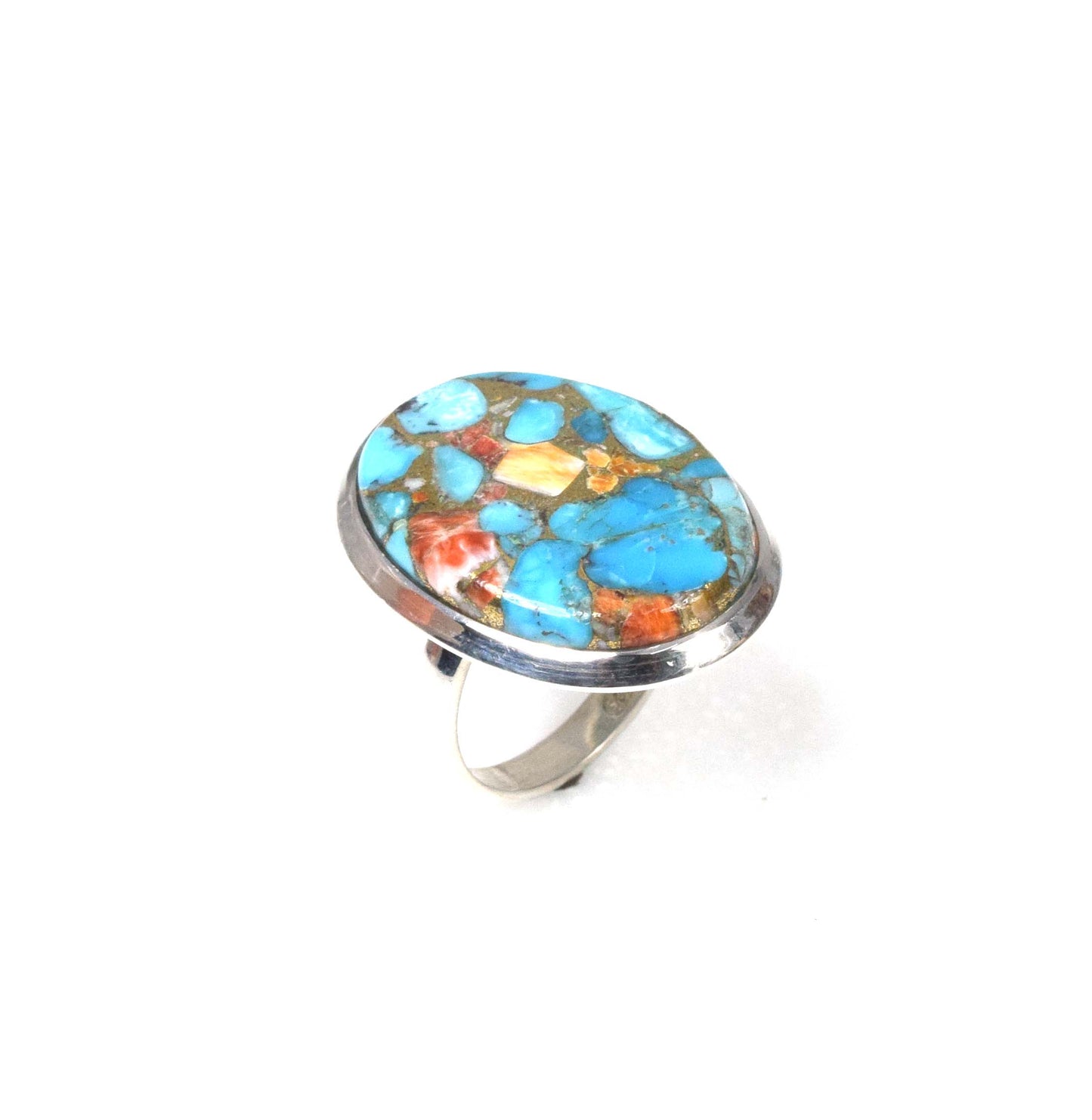 925 Solid Sterling Silver Oyster Turquoise Ring-7 US