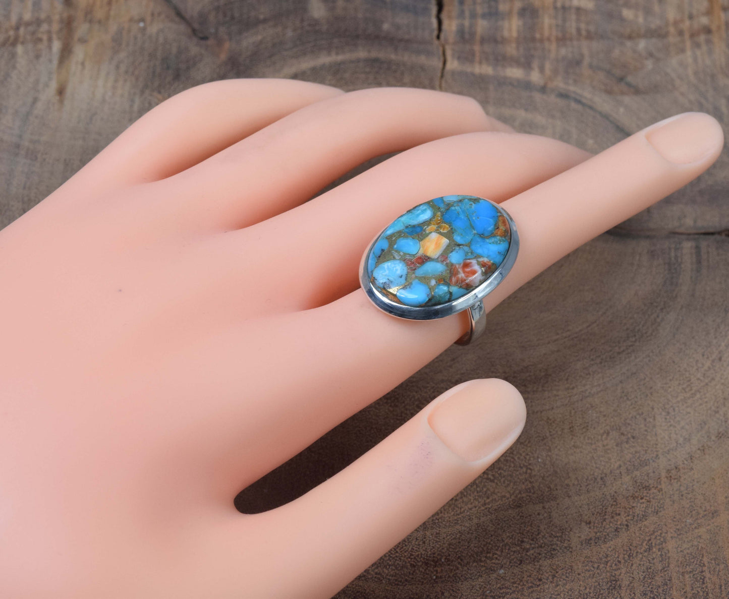 925 Solid Sterling Silver Oyster Turquoise Ring-7 US