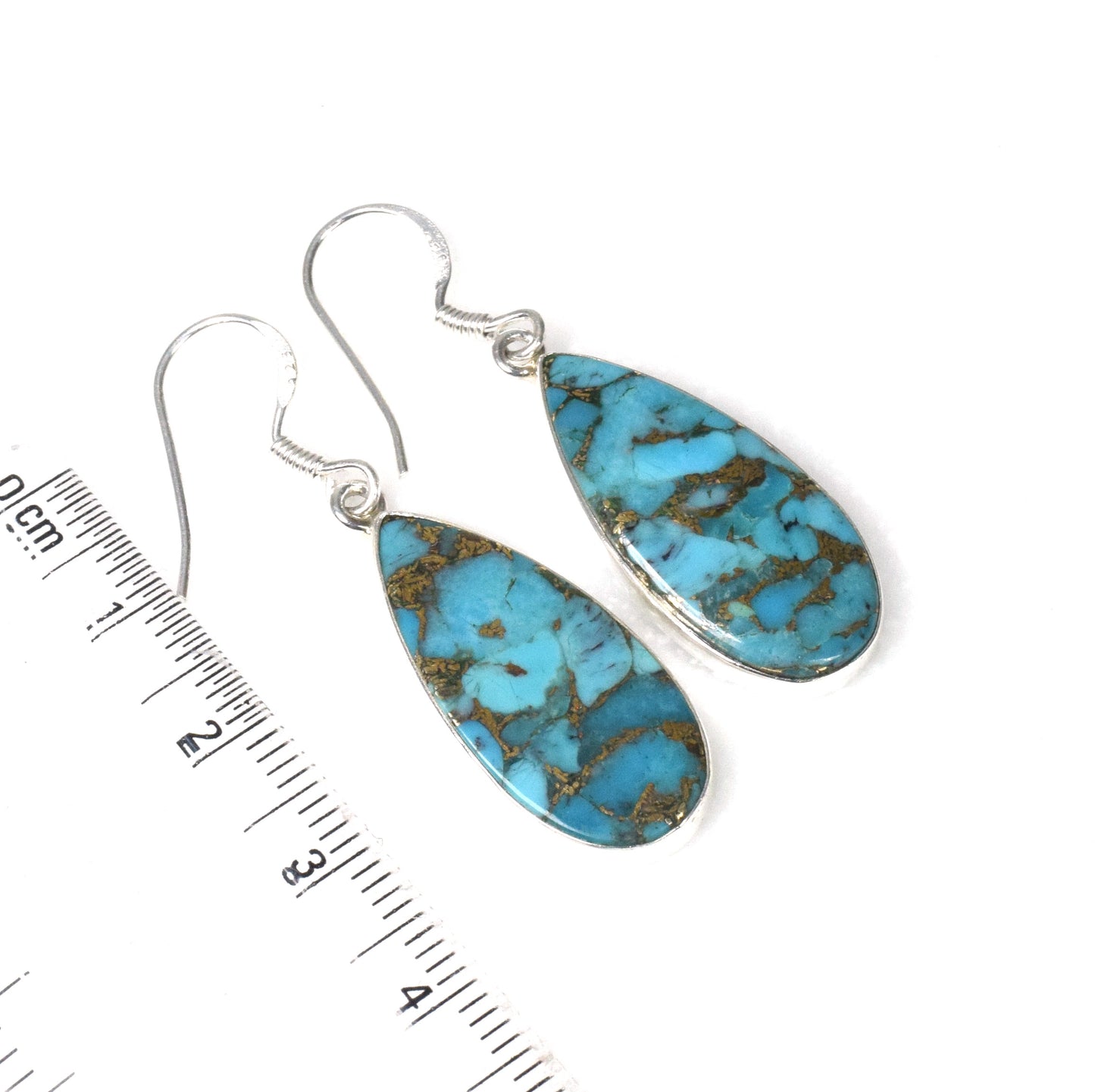 925 Solid Sterling Silver Blue Copper Turquoise Hook Earring-1.7 Inch