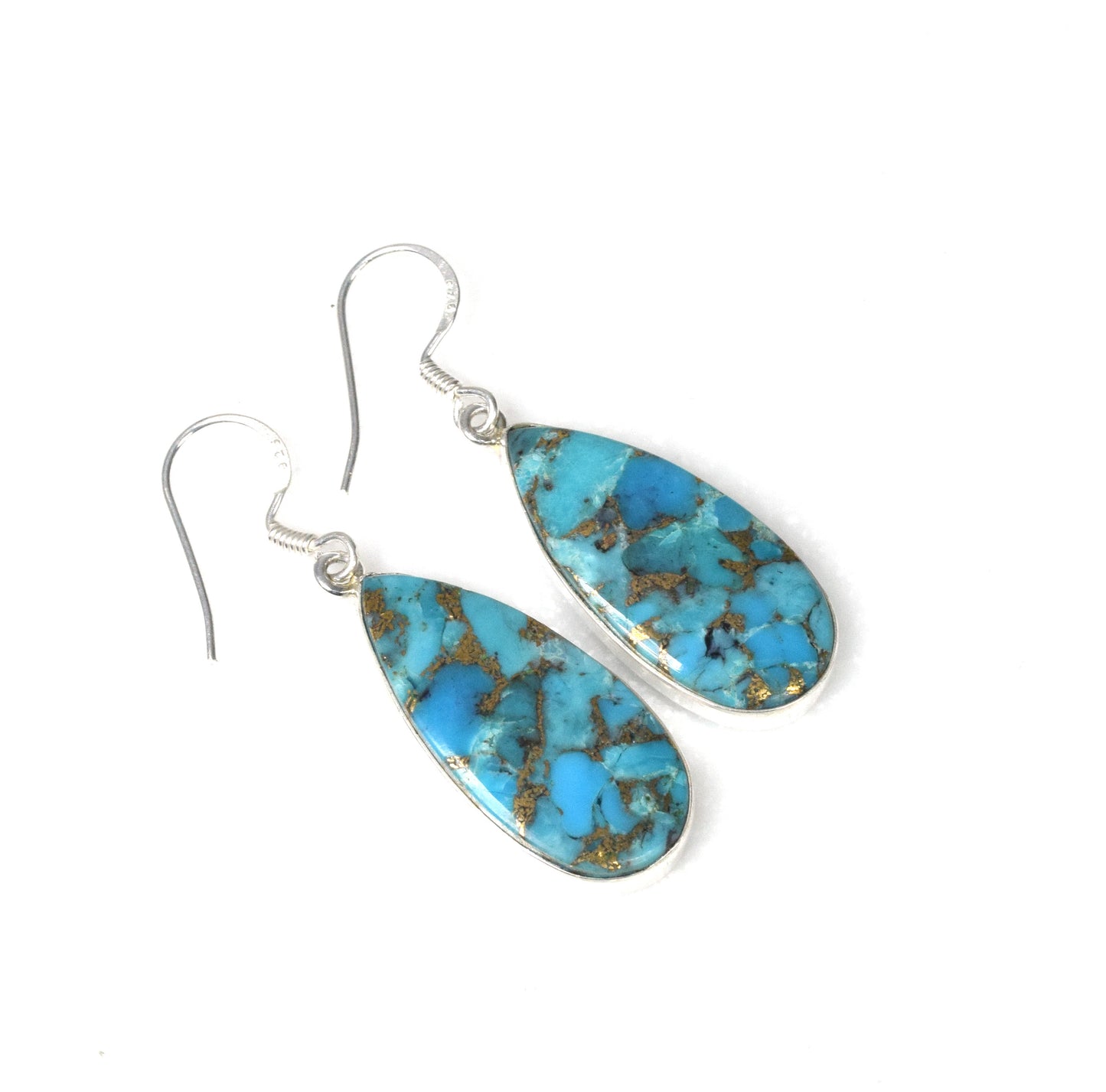 925 Solid Sterling Silver Blue Copper Turquoise Hook Earring-1.7 Inch
