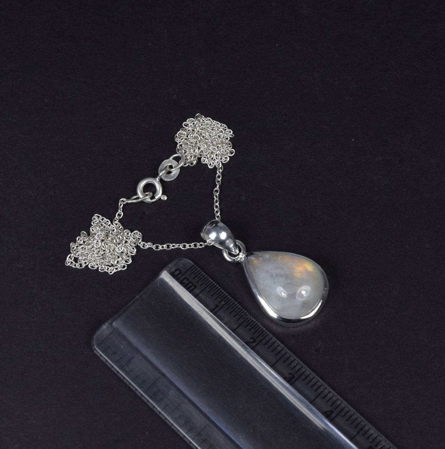 925 Solid Sterling Silver White Rainbow Moonstone Chain Pendant-19.2 Inch