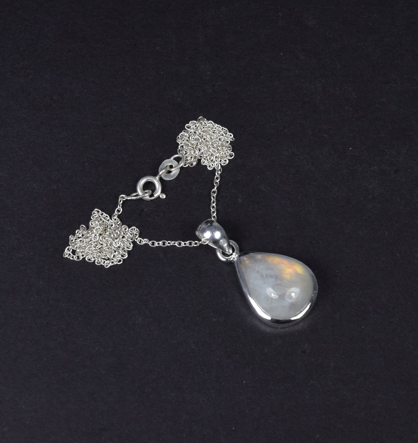 925 Solid Sterling Silver White Rainbow Moonstone Chain Pendant-19.2 Inch
