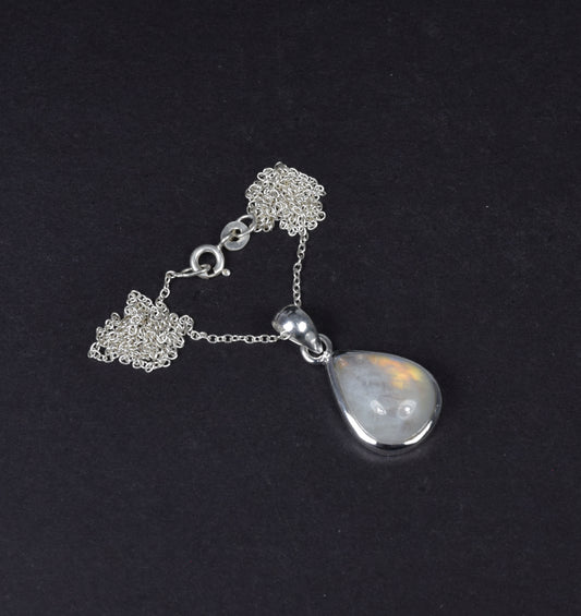 925 Solid Sterling Silver White Rainbow Moonstone Chain Pendant-19.2 Inch