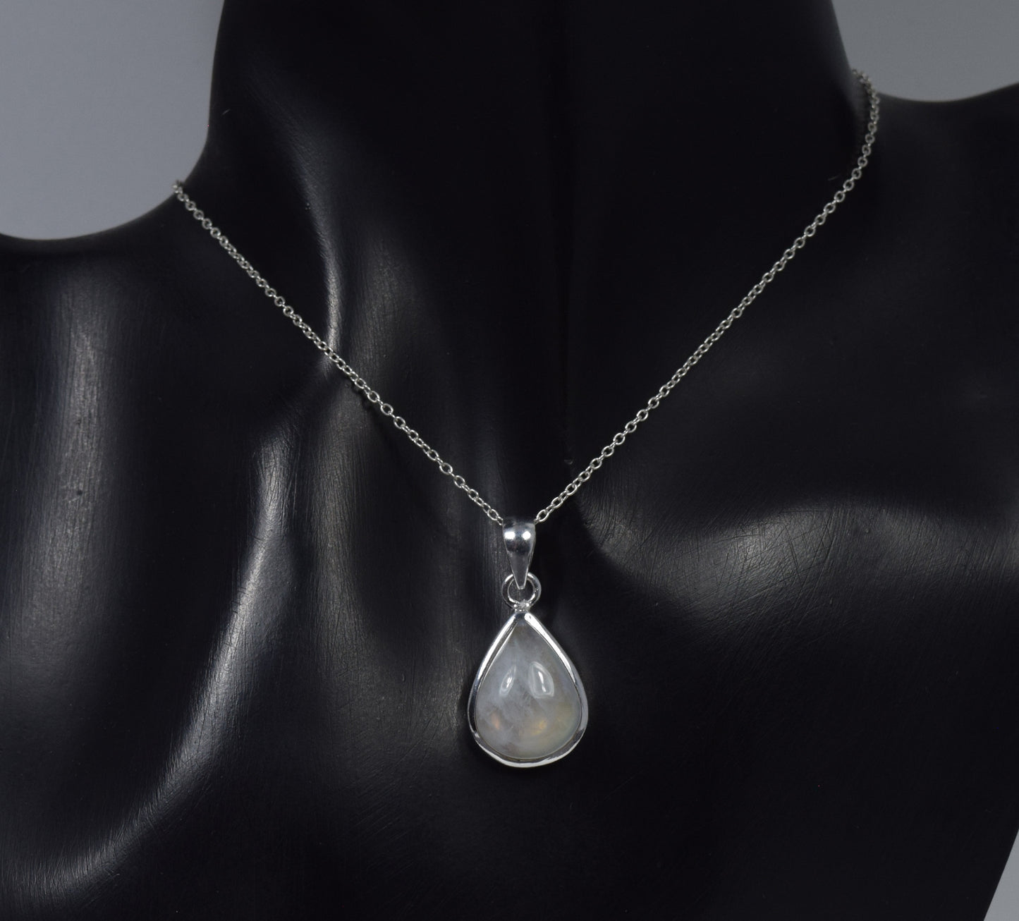 925 Solid Sterling Silver White Rainbow Moonstone Chain Pendant-19.2 Inch